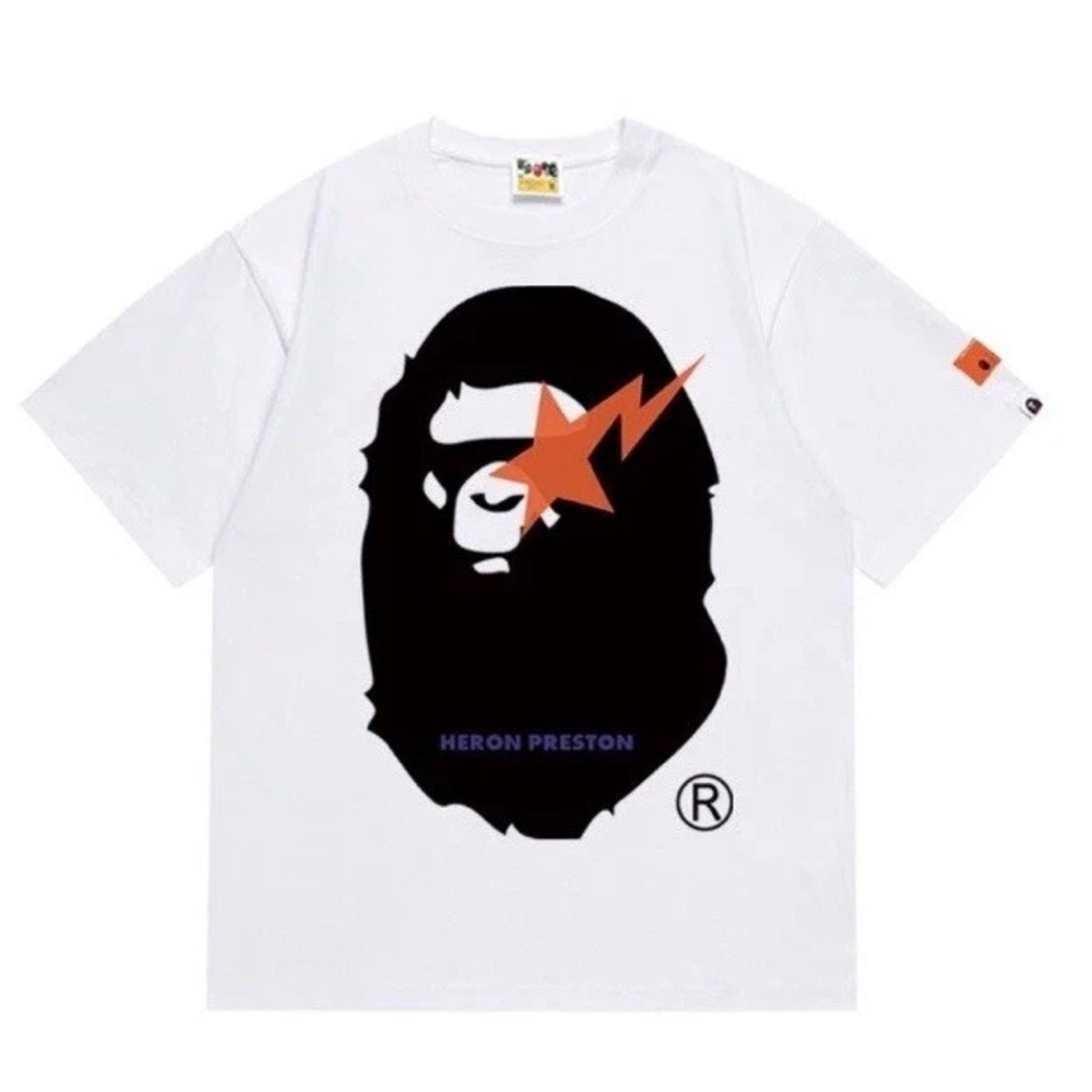BAPE x Heron Preston Graphic Tee White Black – Size L – New w/ Tags